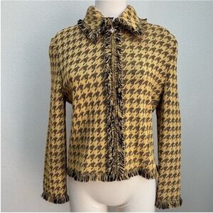 St John Collection Vintage Jacket Houndstooth Knit Archival Yellow Black Size 8